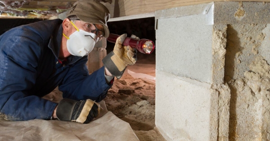 Pest control expert inspecting home for infestation